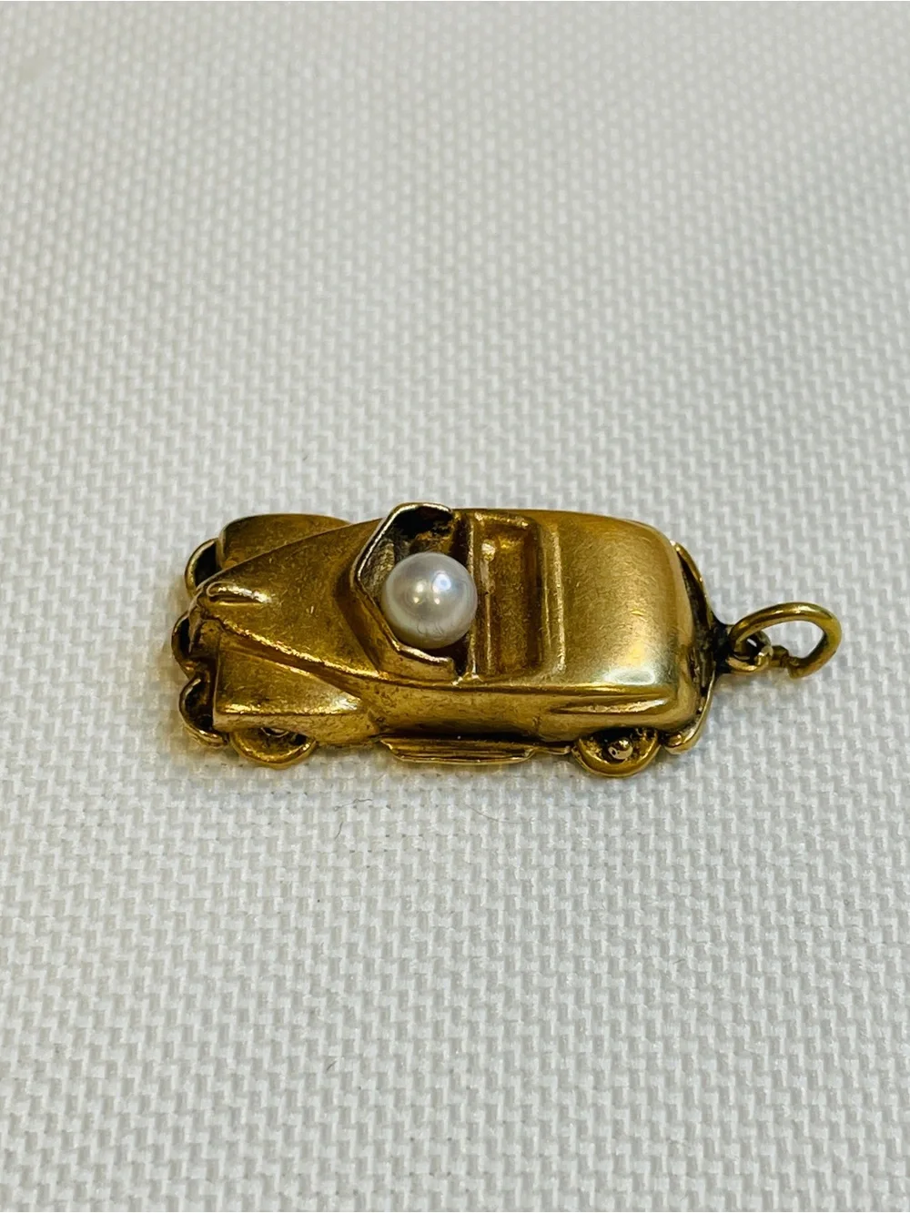 Vintage 14K Yellow Gold Convertible Car Pearl Driver Charm Pendant